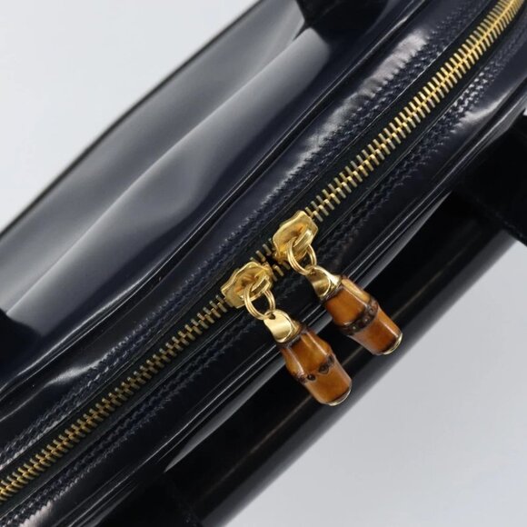 GUCCI Bamboo Shoulder Bag Patent leather Navy Gold - Picture 10 of 16